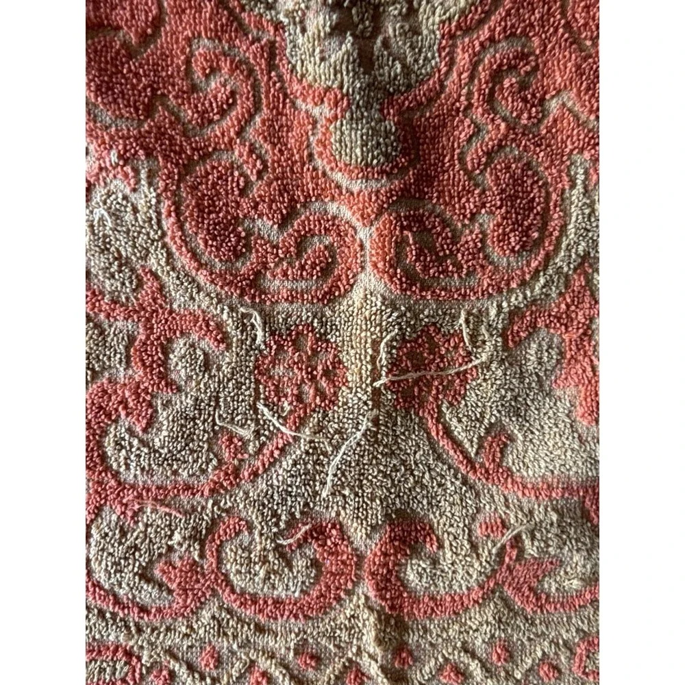Vtg MCM 1960's Hope Fashions Hand Towel Orange Sculpted Design Fringe